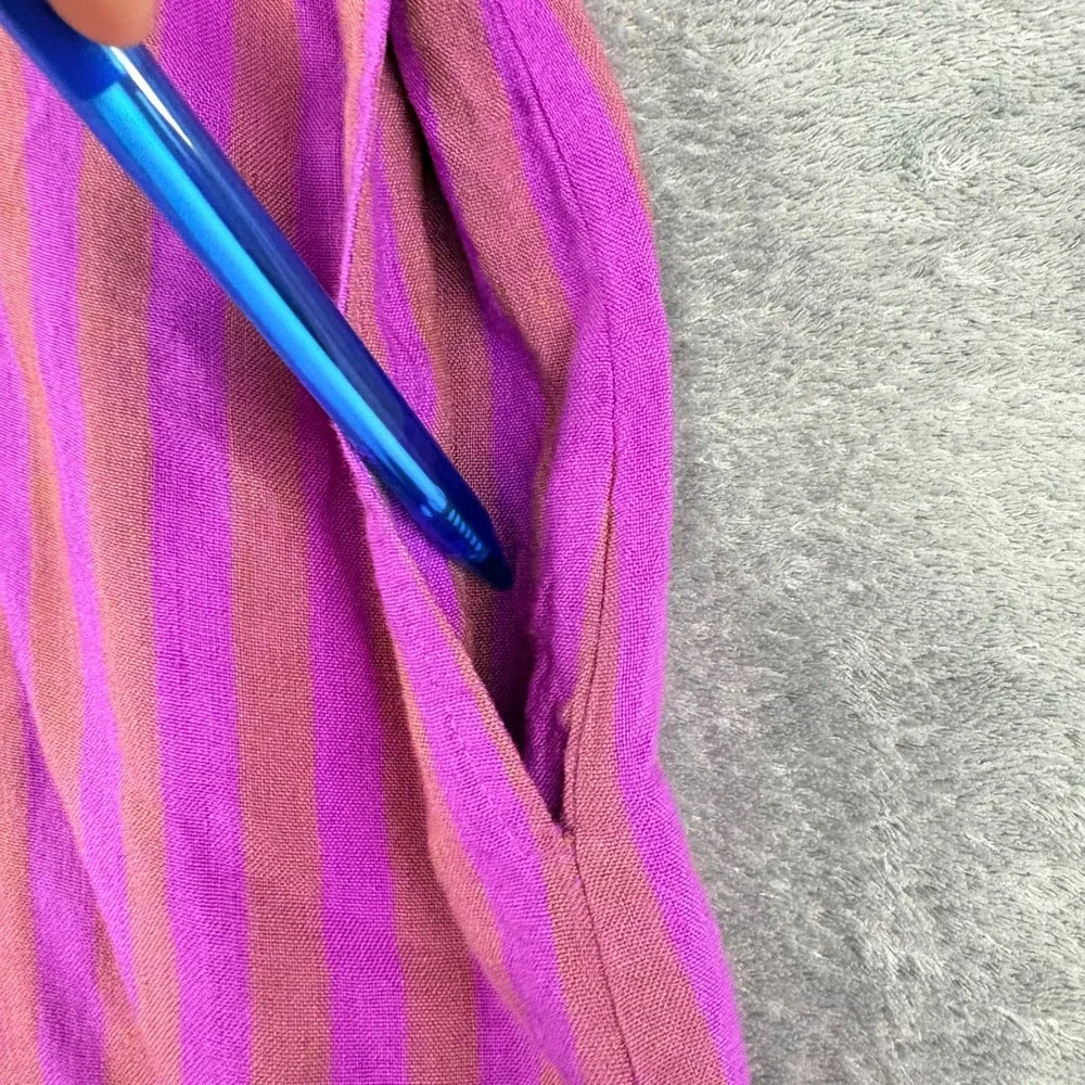 Free People XS Purple Folk Town Striped Linen Blend Tunic Dress Tassel Pockets